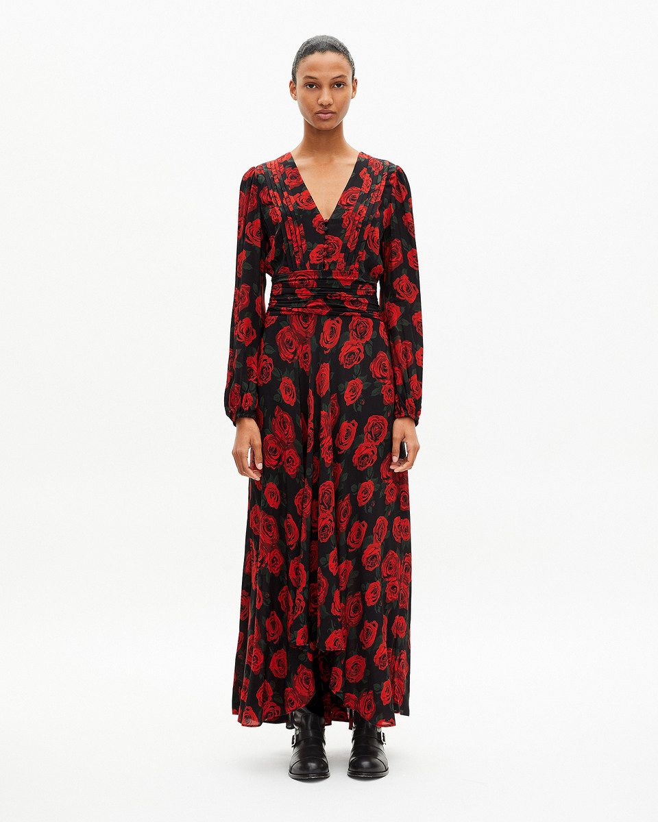 Red floral print maxi dress