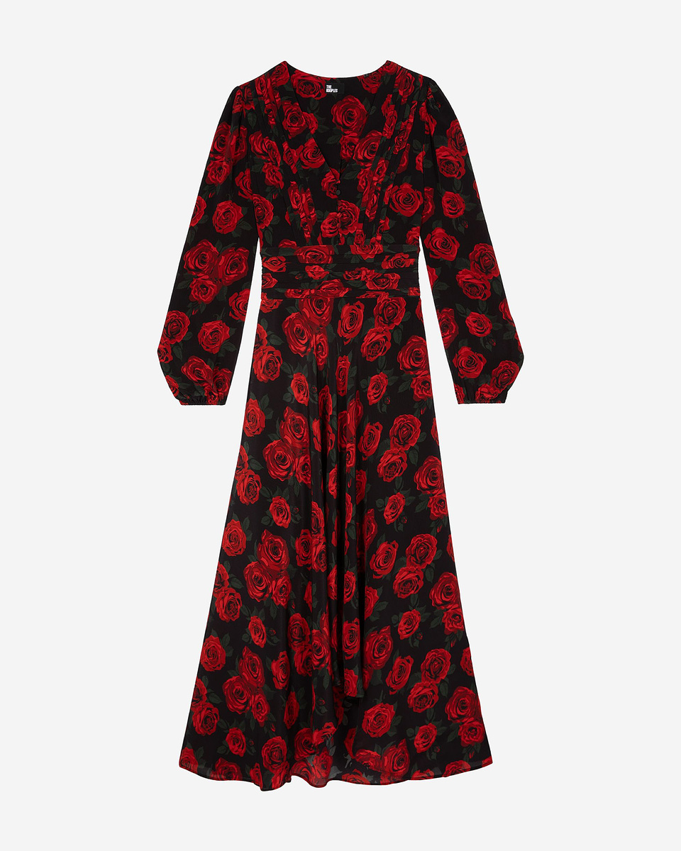 Red floral print maxi dress
