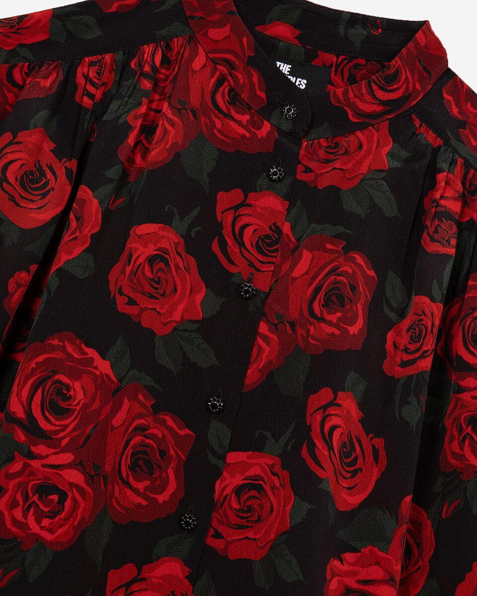 Loose-fitting black floral print shirt