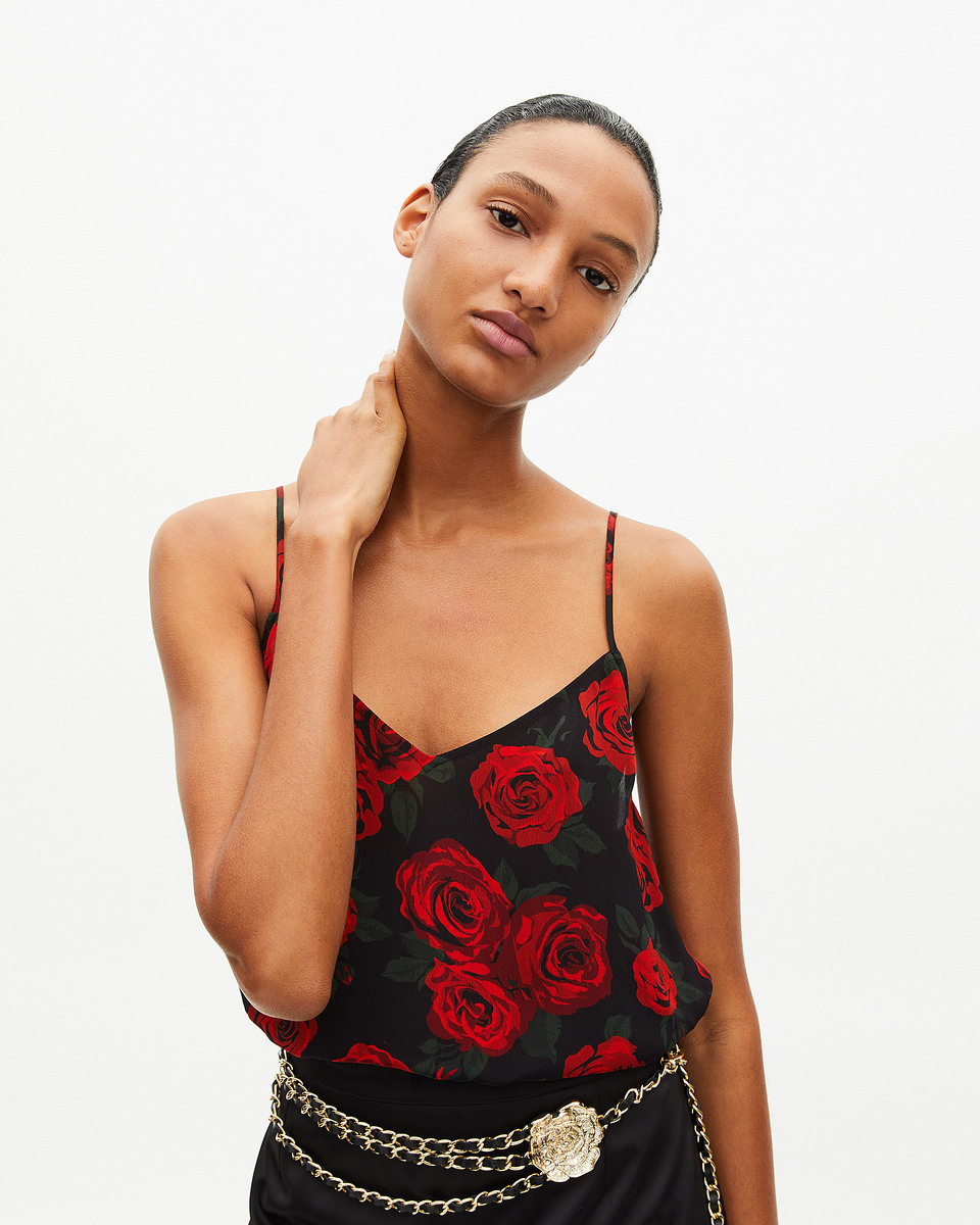 Red floral print camisole