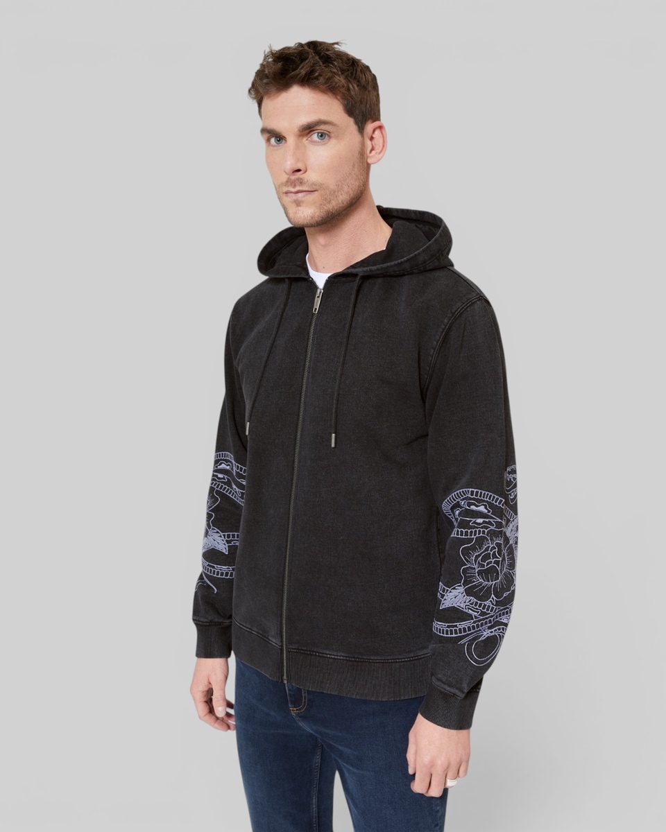 Hooded sweatshirt with black embroidery