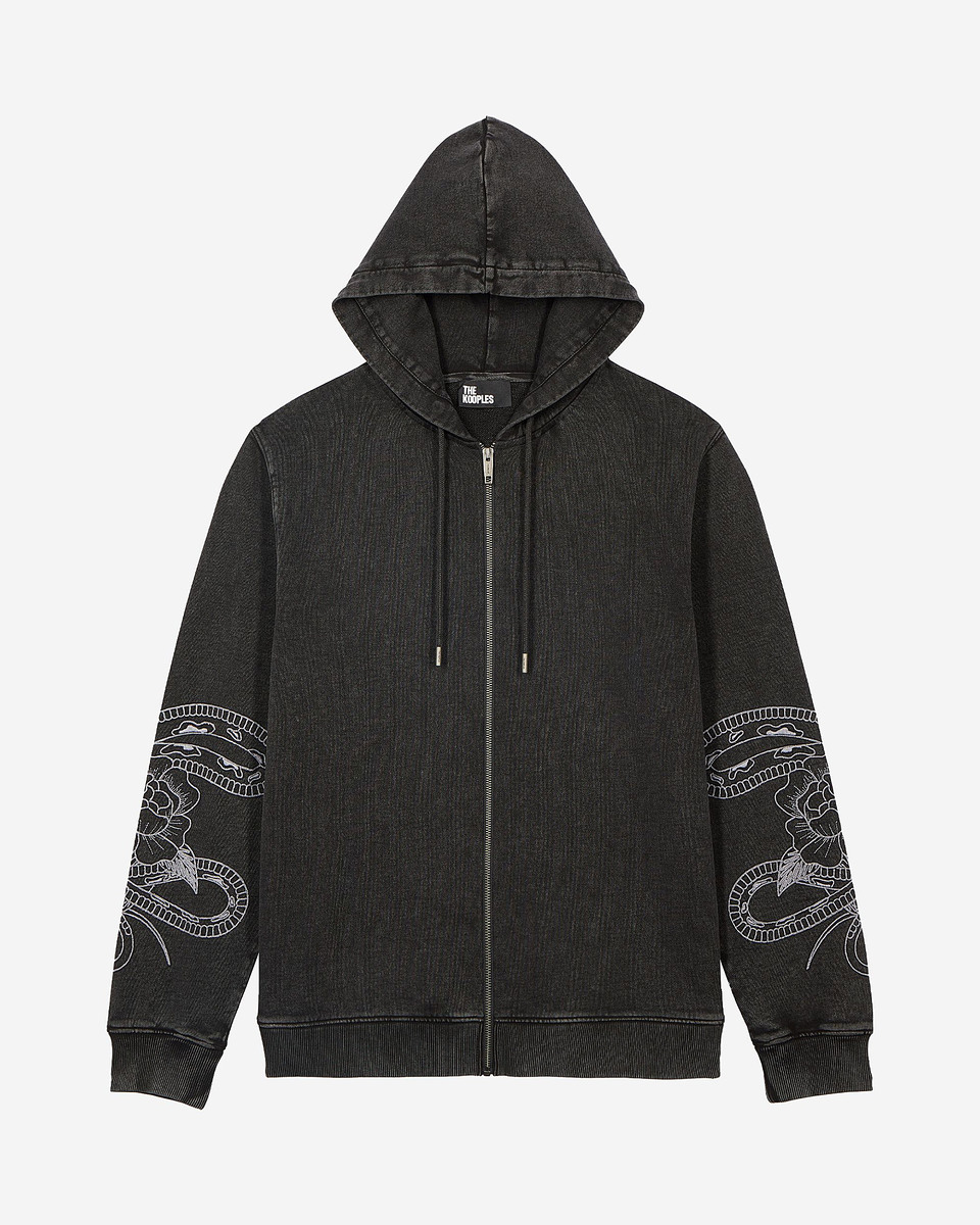 Hooded sweatshirt with black embroidery