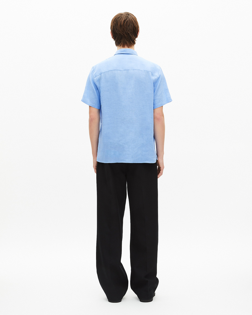 Short-sleeved blue linen shirt
