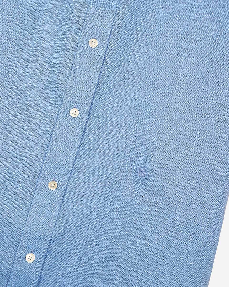 Short-sleeved blue linen shirt