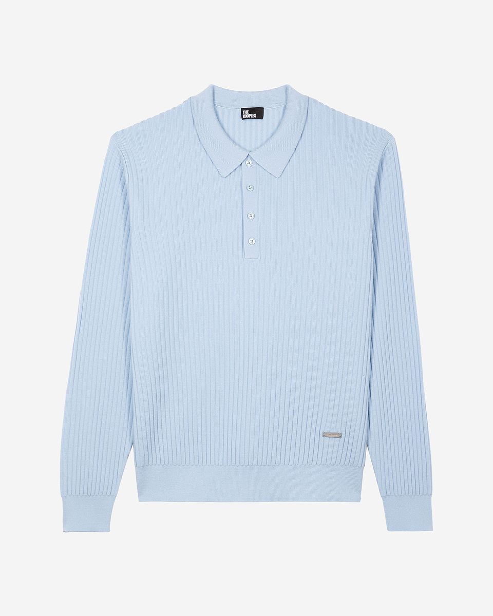 Blue merino wool polo-neck sweater