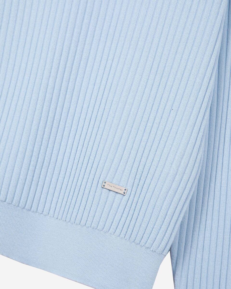 Blue merino wool polo-neck sweater