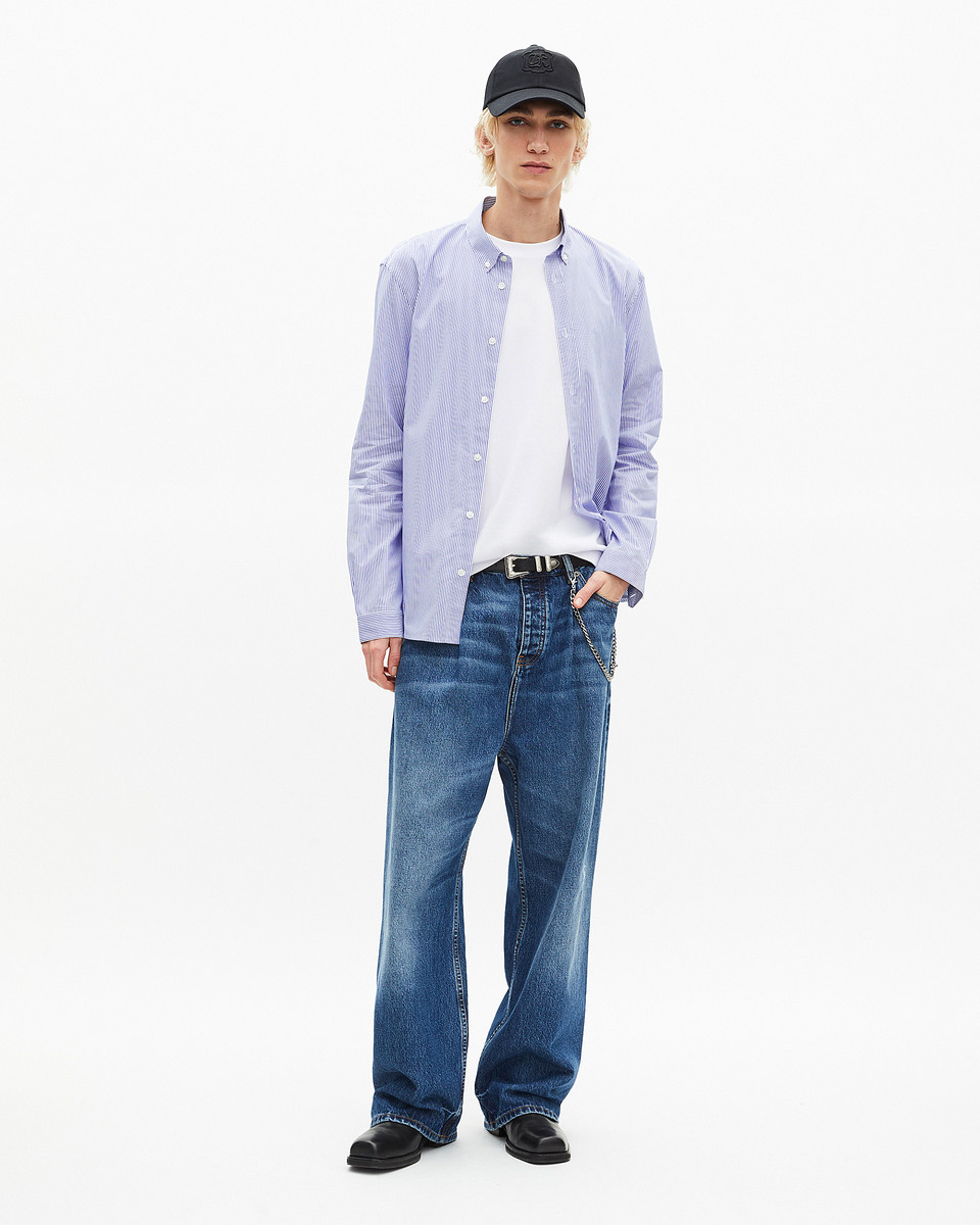 White and blue striped shirt
