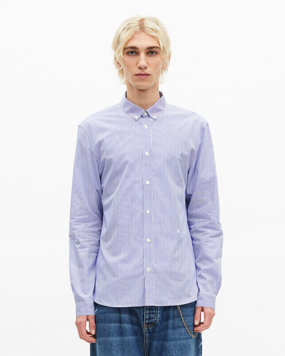 White and blue striped shirt