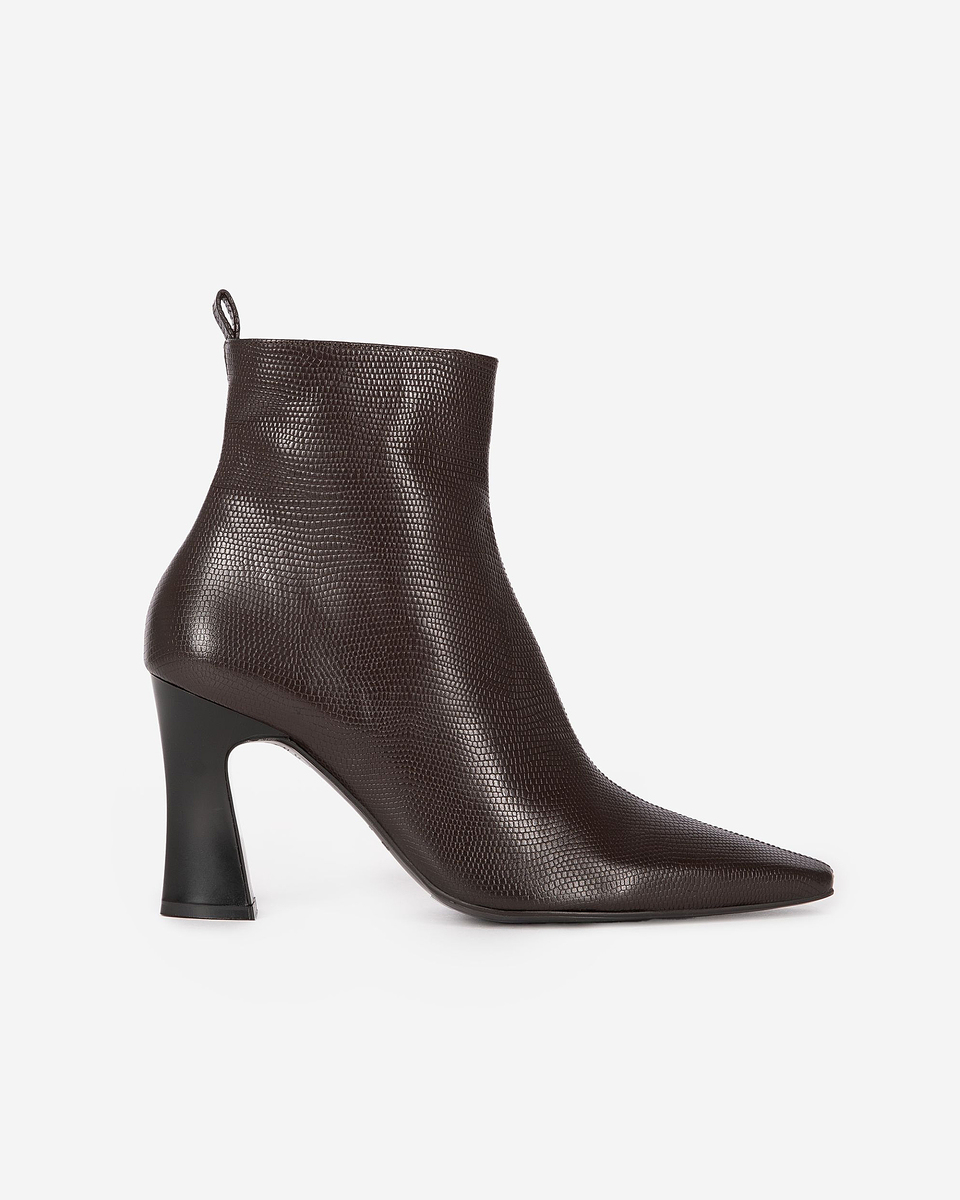 Brown lizard-effect leather ankle boots