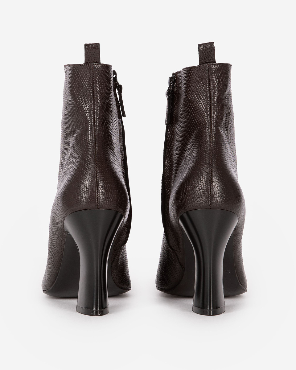 Brown lizard-effect leather ankle boots