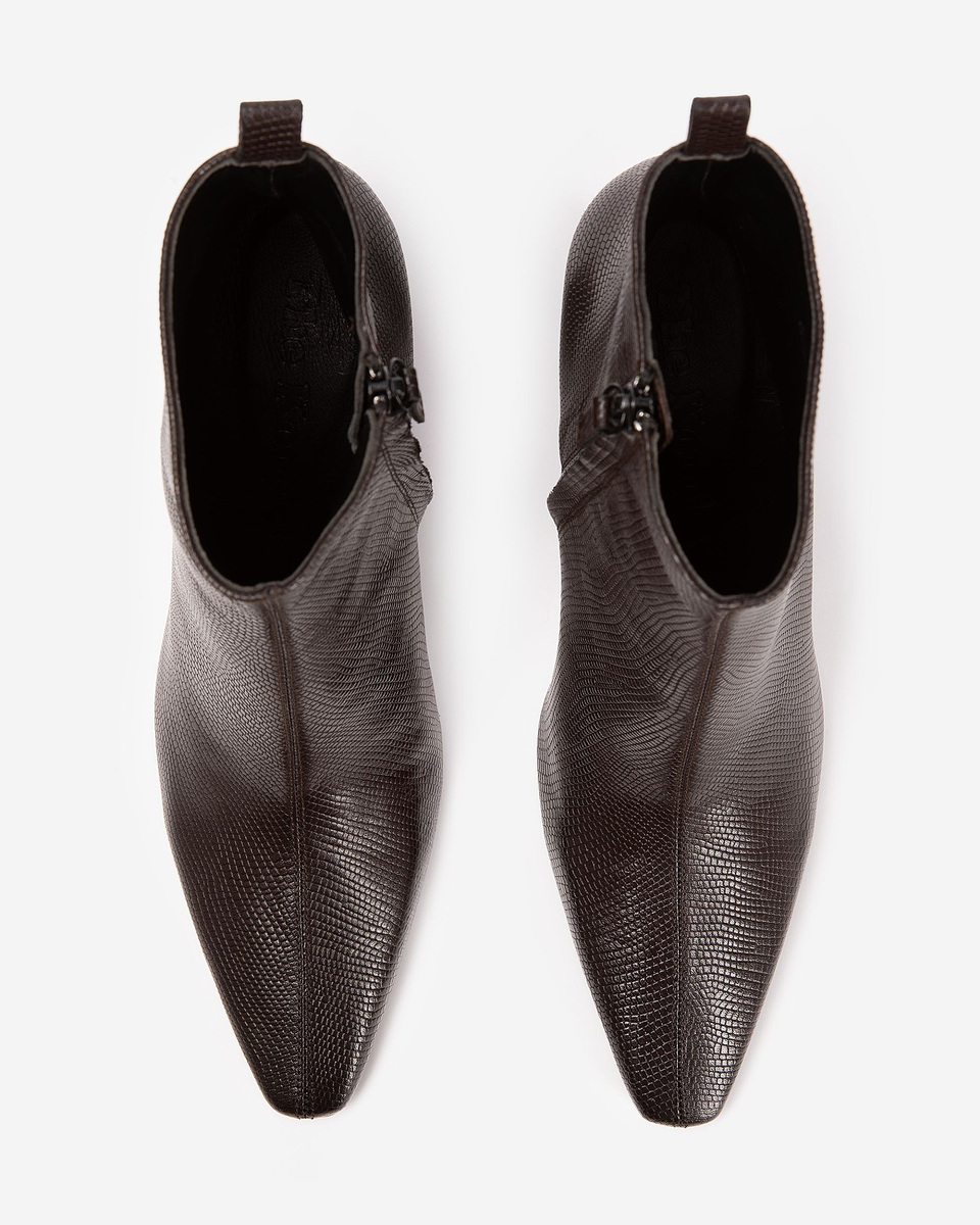 Brown lizard-effect leather ankle boots