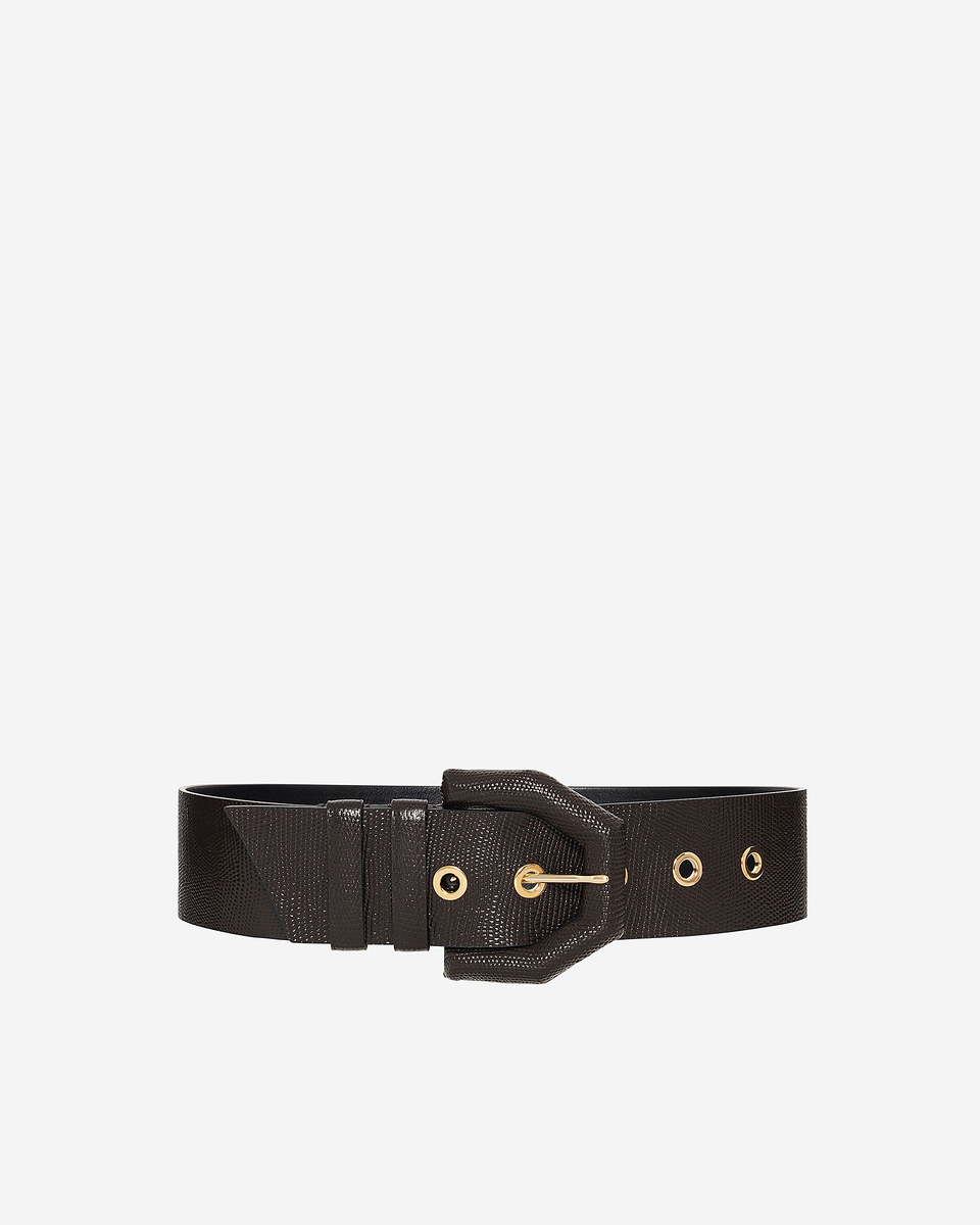 Wide brown leather belt
