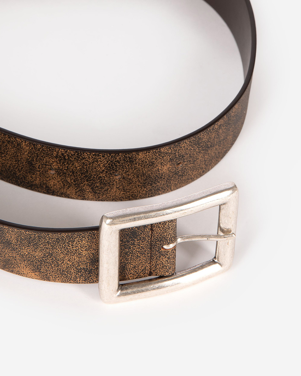Brown vintage-effect leather belt