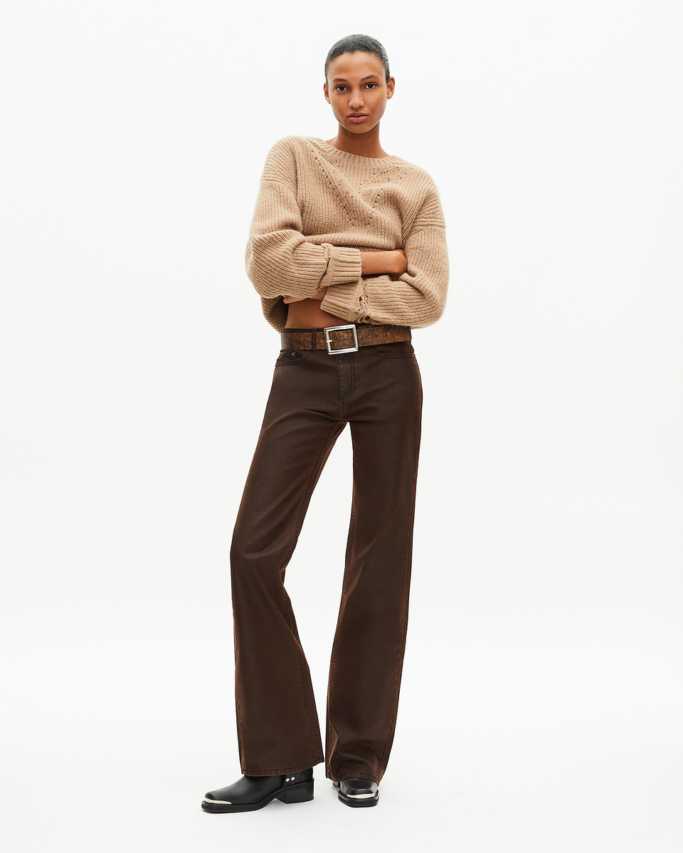 Brown vintage-effect leather belt