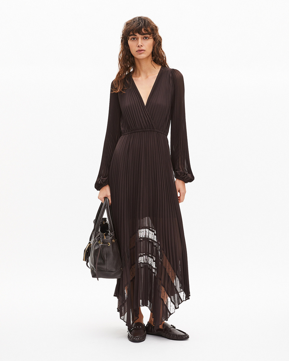 Brown pleated maxi dress