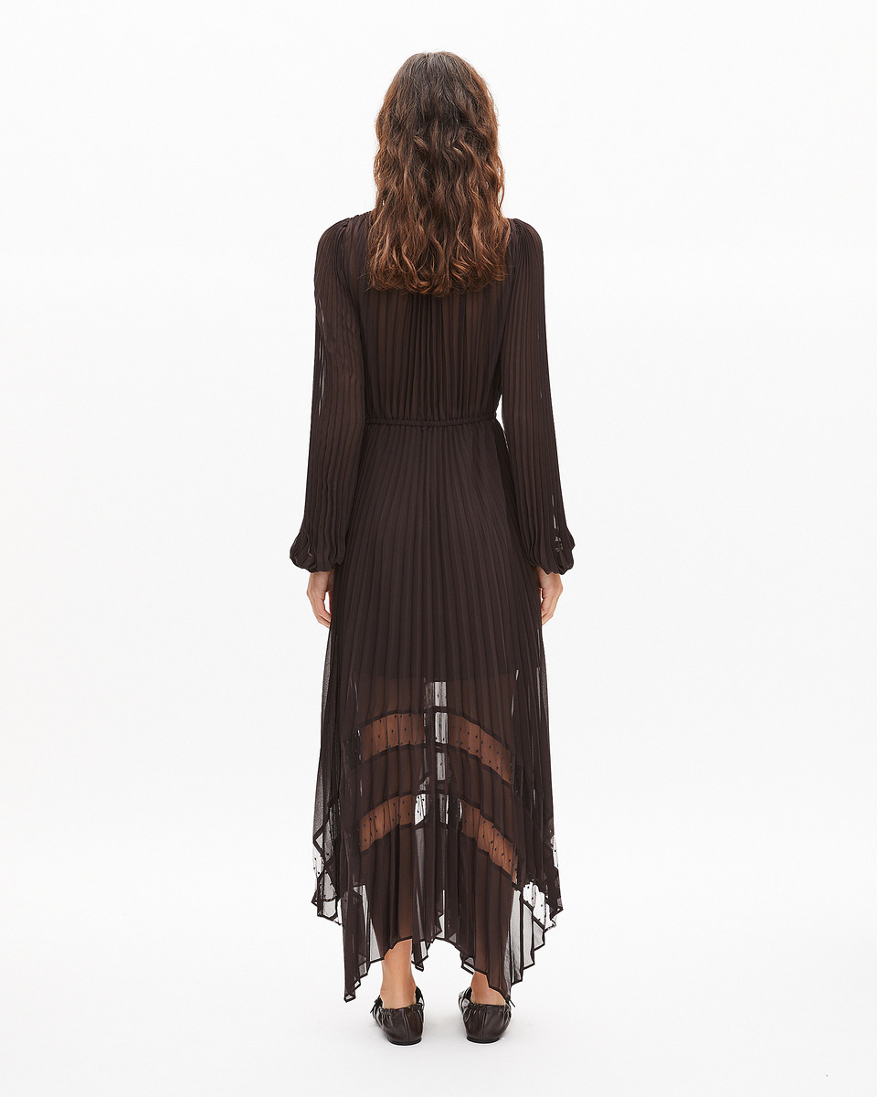 Brown pleated maxi dress