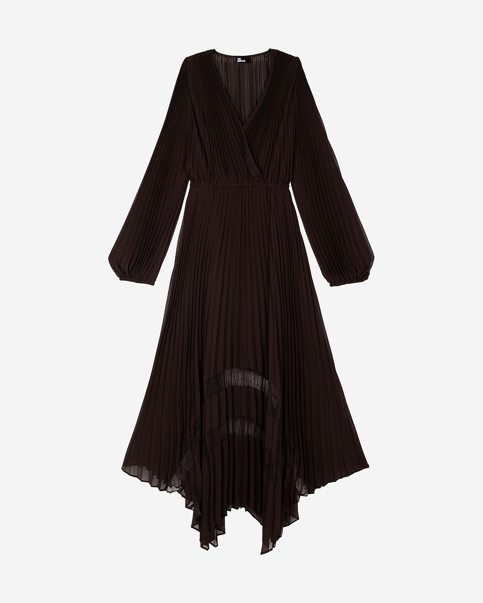Brown pleated maxi dress