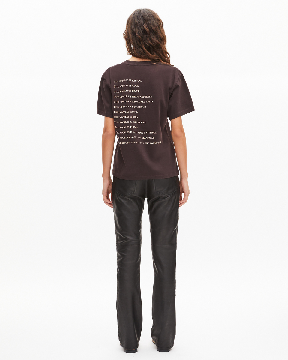 'What Is' T-shirt with brown rhinestones