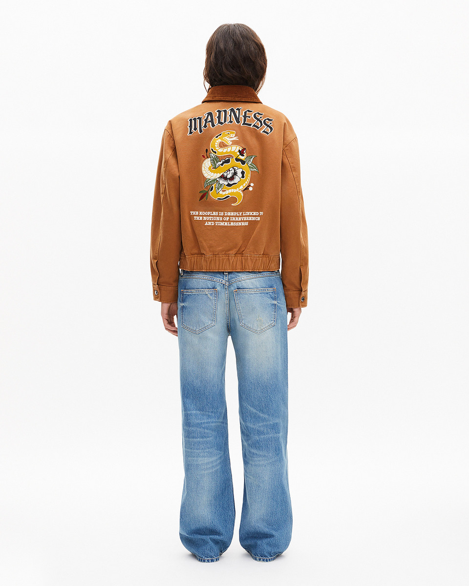 Camel cotton embroidered back jacket
