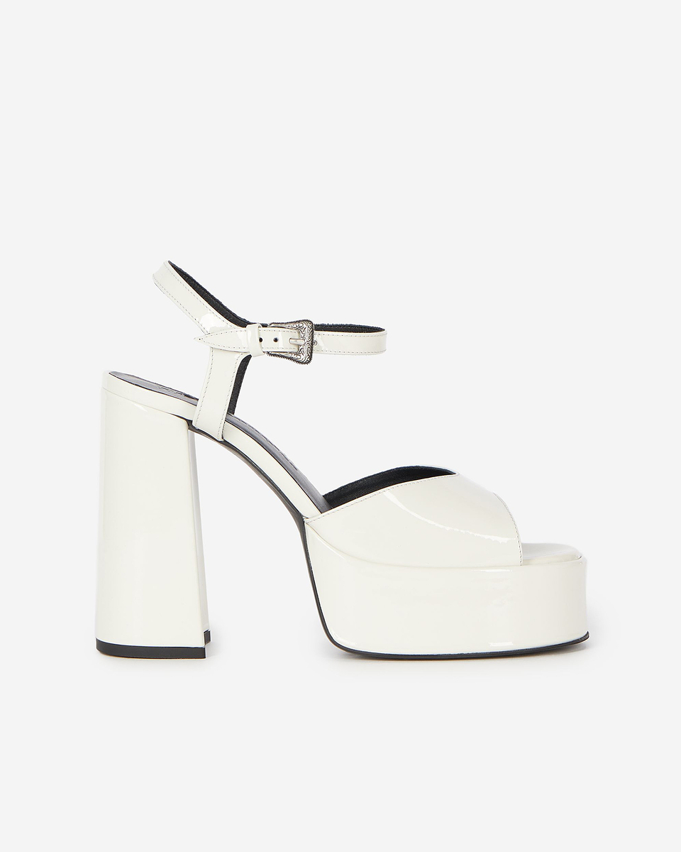 White patent leather heeled sandals