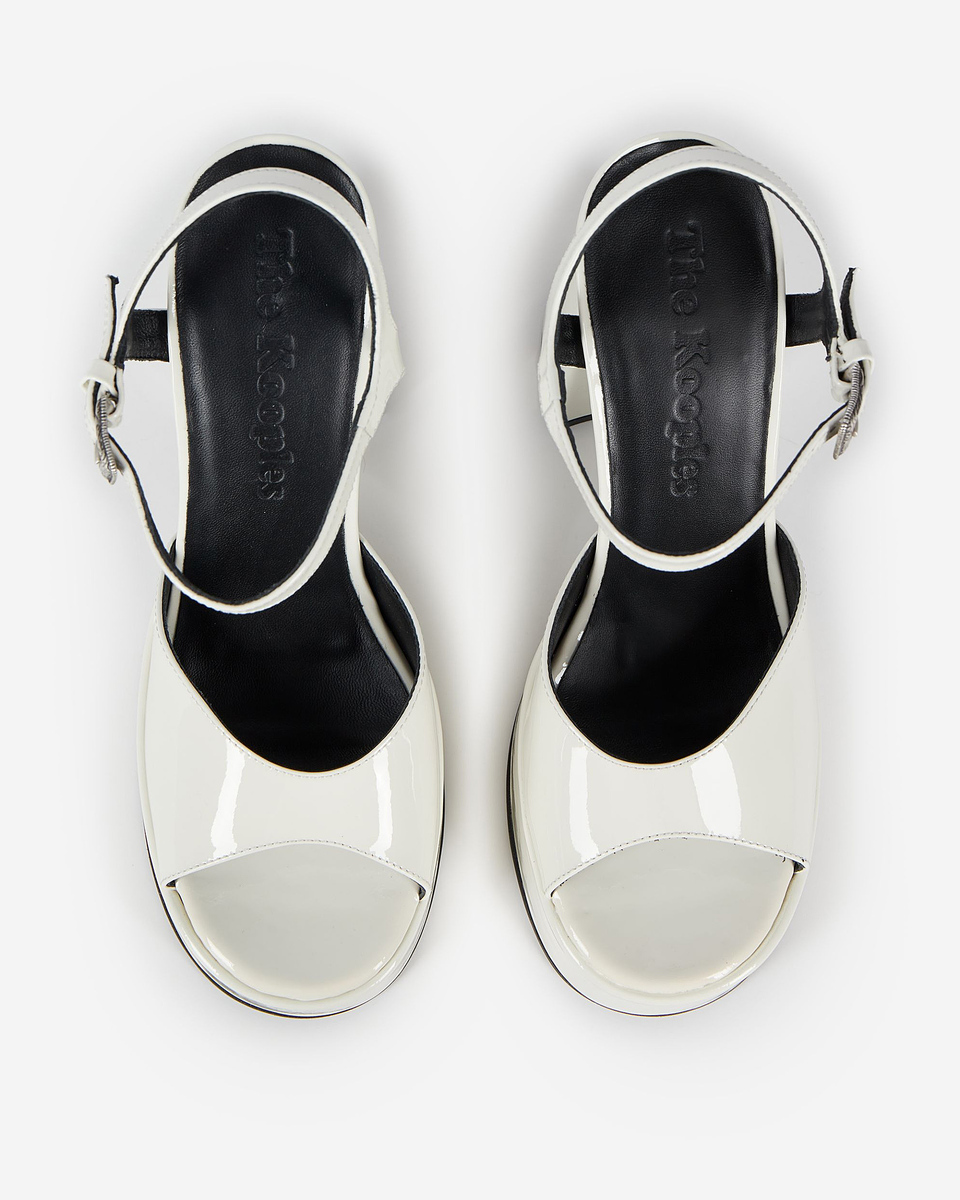 White patent leather heeled sandals