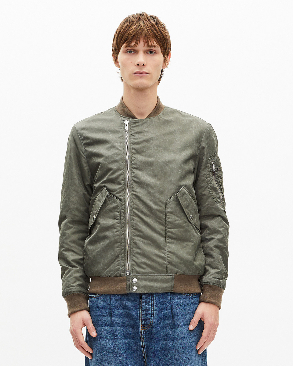 Khaki marble-effect bomber