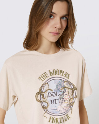 T-shirt with beige screen print