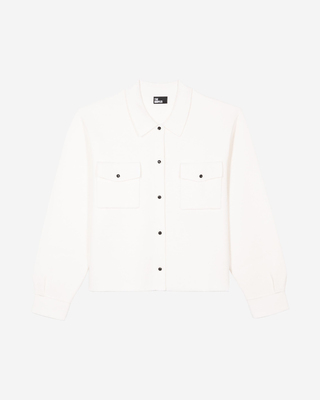 Cardigan in merino wool and ecru cotton