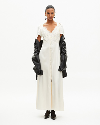 Long silk dress with ecru lace