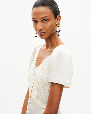 Long silk dress with ecru lace