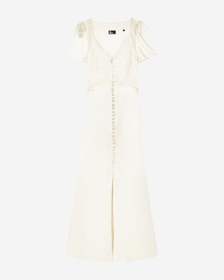 Long silk dress with ecru lace