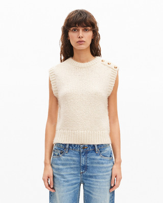 Sleeveless wool blend sweater ecru