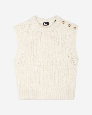 Sleeveless wool blend sweater ecru