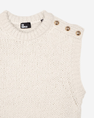 Sleeveless wool blend sweater ecru