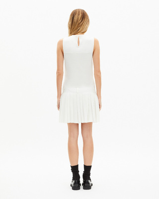 Short dress in ecru pleated mesh