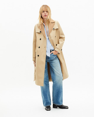 Beige wool-blend lined trench coat