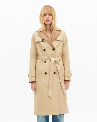 Beige wool-blend lined trench coat