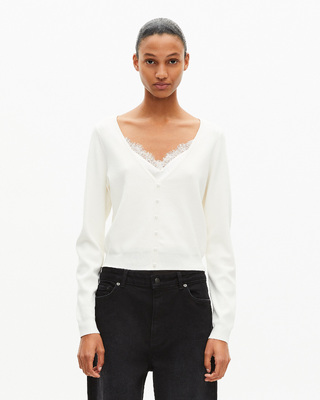 Trompe l'oeil effect sweater with ecru lace