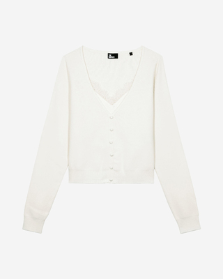 Trompe l'oeil effect sweater with ecru lace