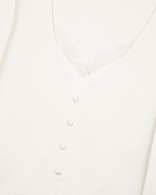 Trompe l'oeil effect sweater with ecru lace