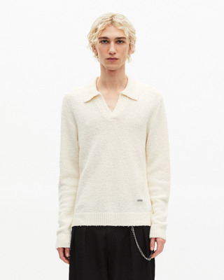 Beige wool tunisian collar sweater