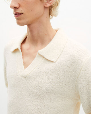 Beige wool tunisian collar sweater