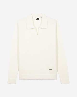 Beige wool tunisian collar sweater