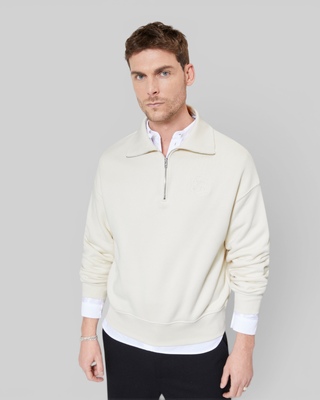 Beige trucker-neck sweatshirt