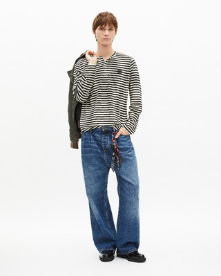 Beige striped long-sleeved T-shirt