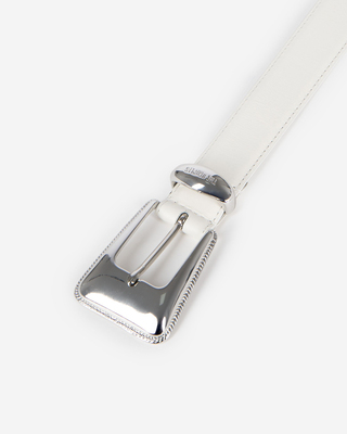 Silver western buckle belt in ecru leather