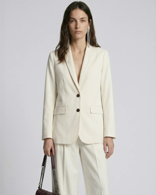 Straight suit jacket in ecru linen and cotton