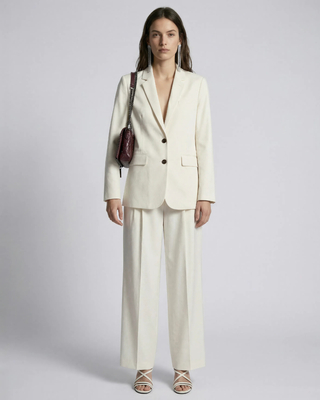Wide-leg tailored pants in unbleached linen and cotton