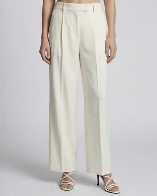 Wide-leg tailored pants in unbleached linen and cotton
