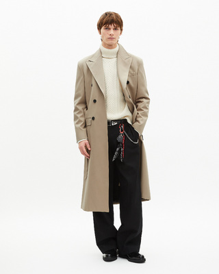 Long beige trench coat